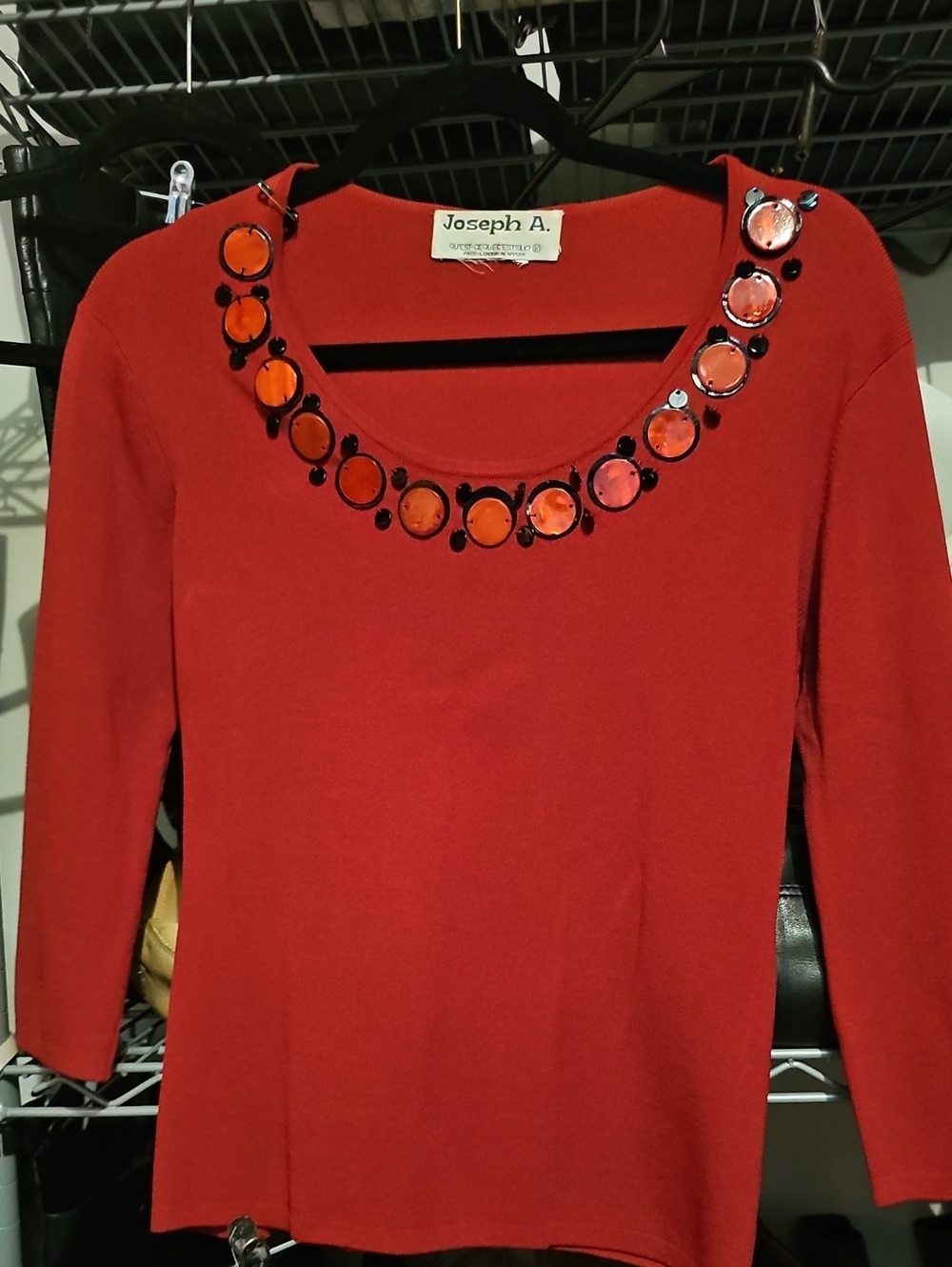 Joseph A Red Embellished Scoop Neck Women's Top